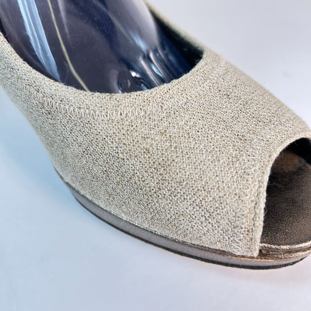 Stuart Weitzman Women's Beige Linen Leather Peep-toe High Heel Pump Size 11 - Picture 5 of 16